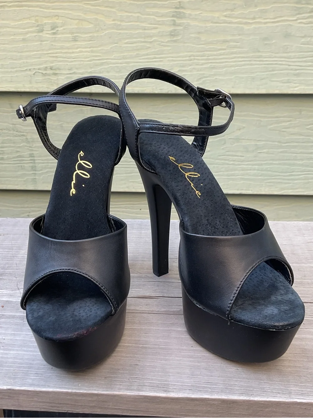 Elle Black Platform Stiletto Sandals with Ankle Strap